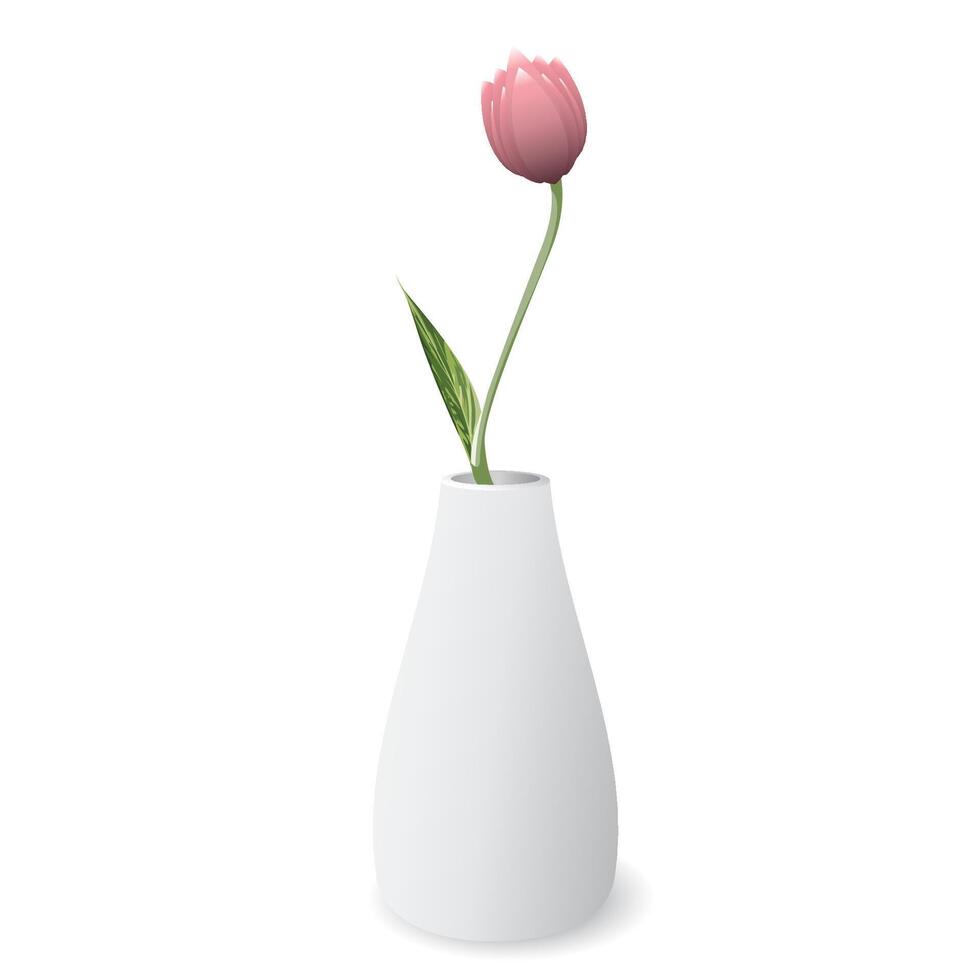 Bouquet of Tulip flower in ceramic vase white color isolated graphic illustration. vector