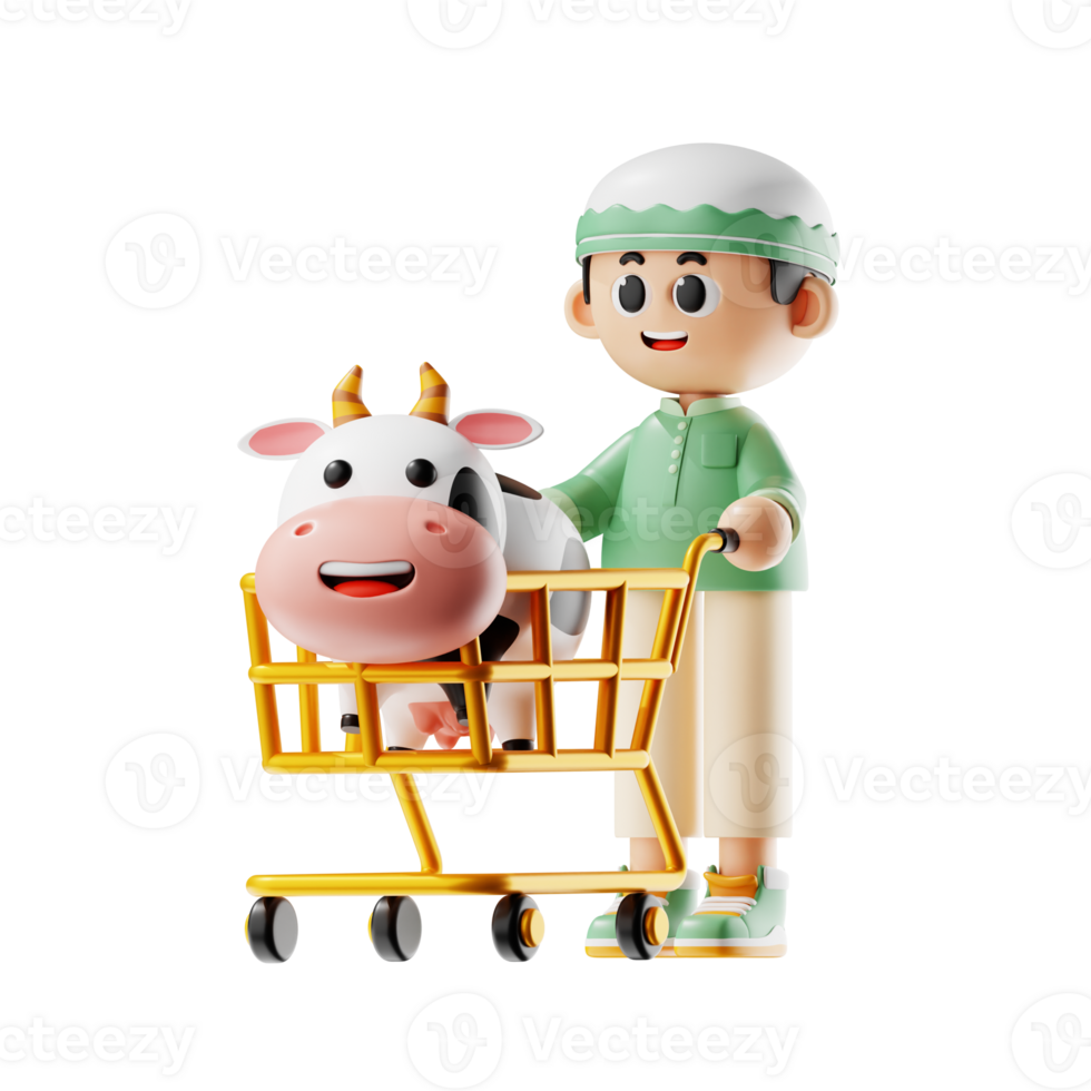 3d Character Boy Buying A Cow Pose png