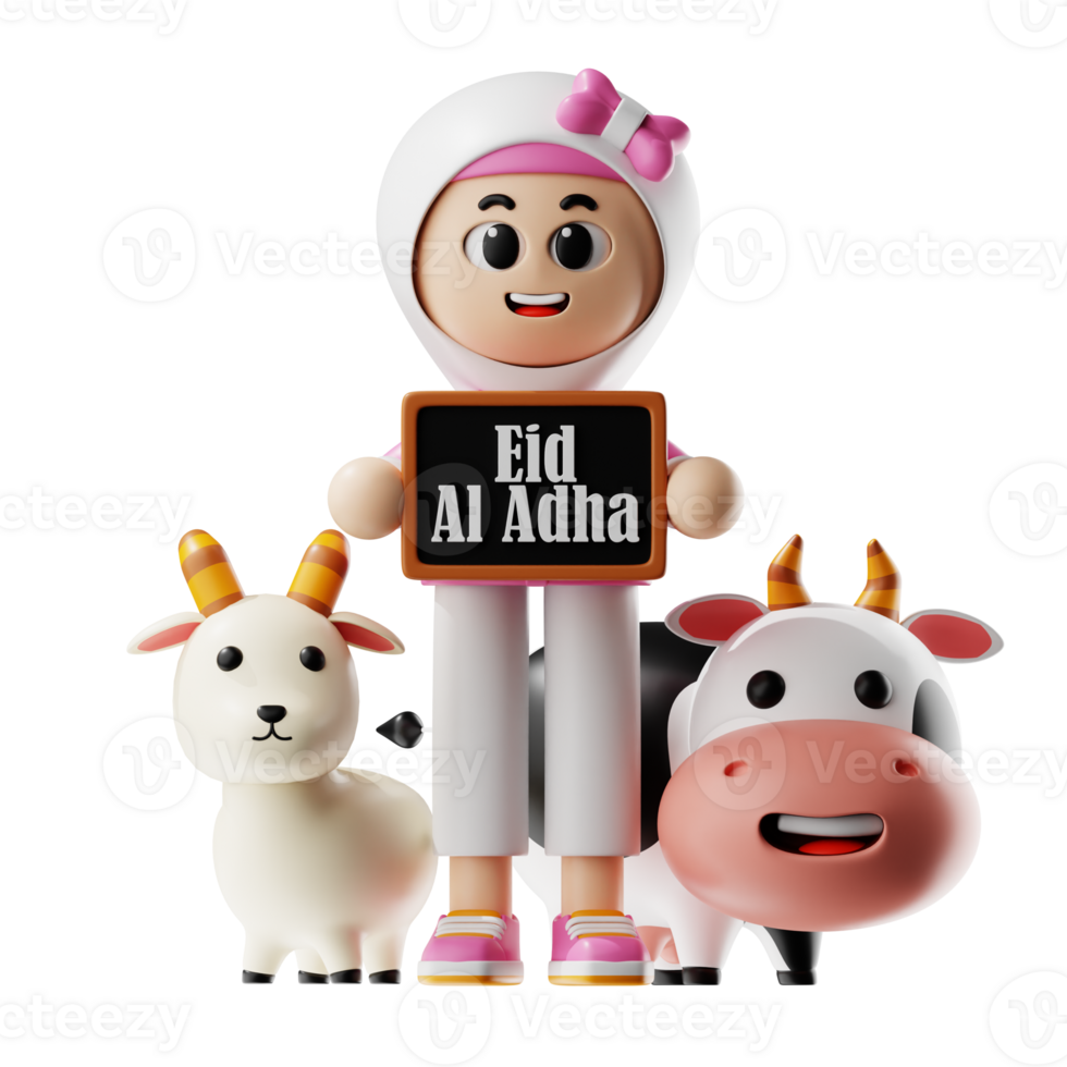 3d Girl Character Holding Blackboard Eid Al Adha Pose png