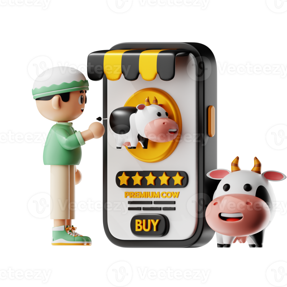 3d Character Boy Buying Cow Online Pose png