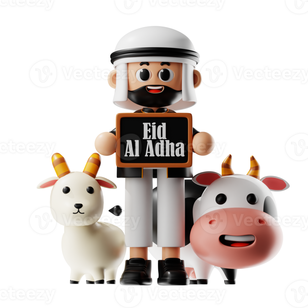 3d Character Holding Blackboard Eid Al Adha Pose png