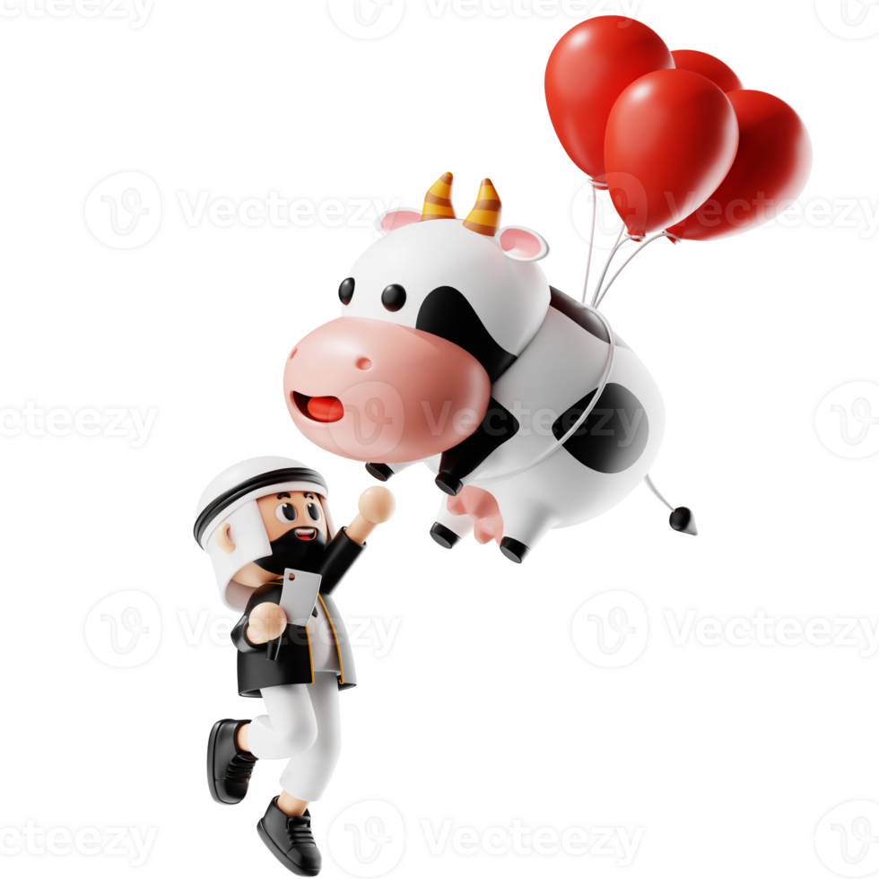 3d Character Caughting A Flying Cow Pose png