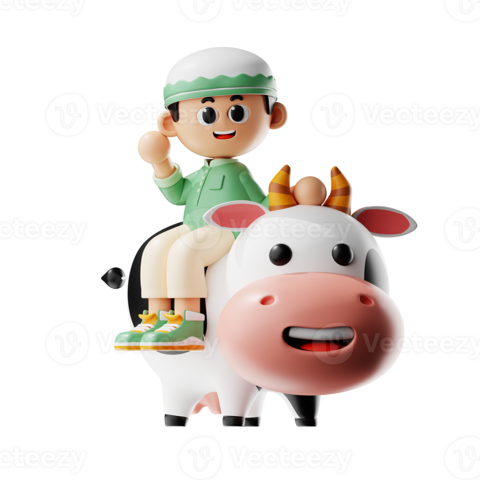 3d Character Boy Ride A Cow Pose png