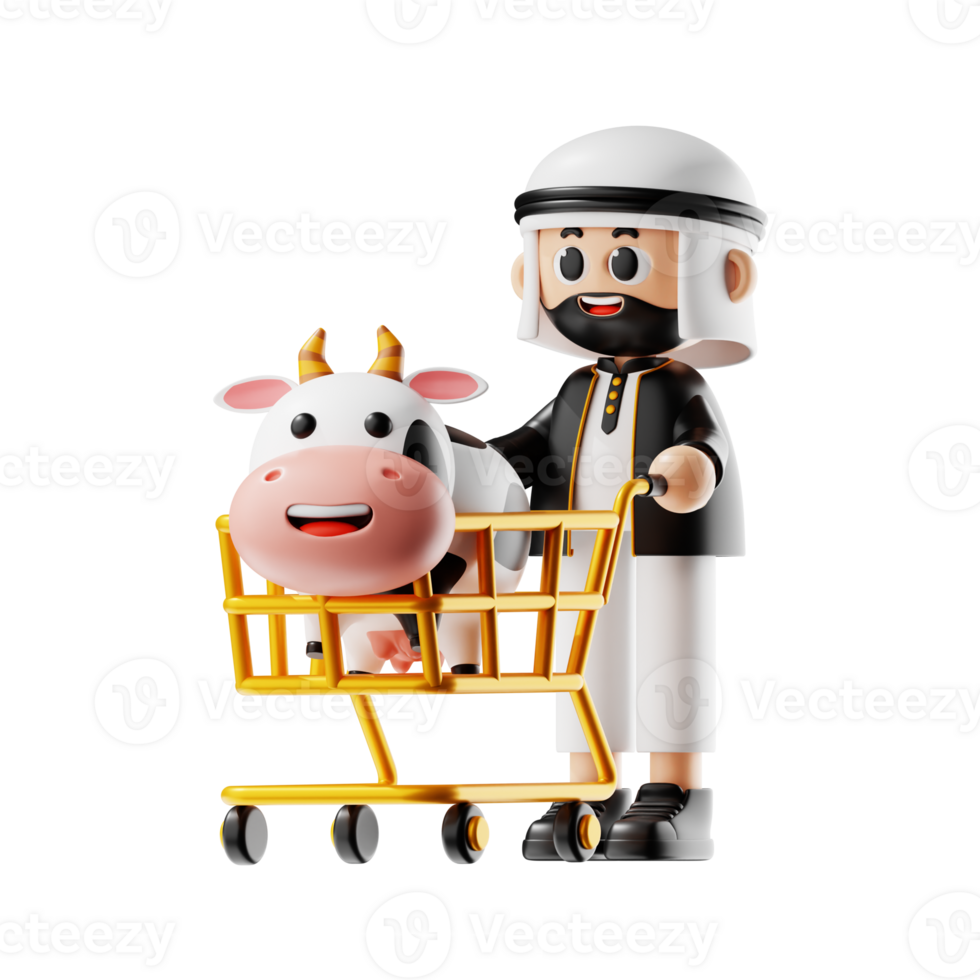 3d Character Buying A Cow Pose png