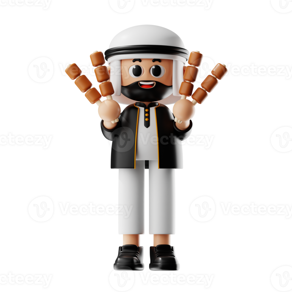 3d Character Holding Satay Pose png