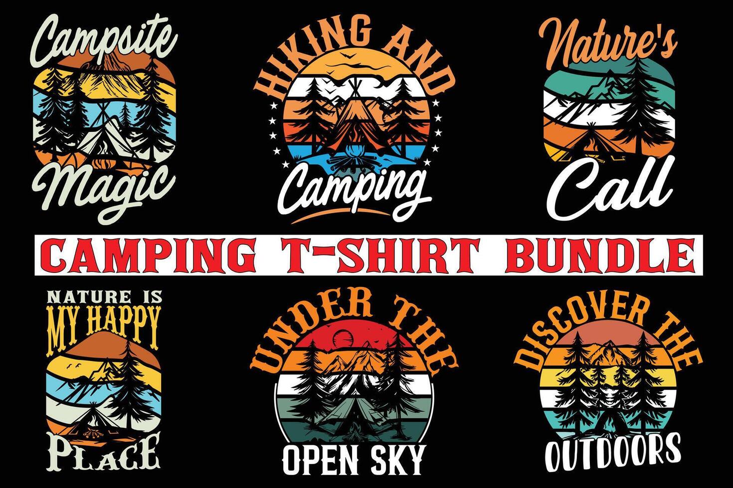 Camping t-shirt design bundle,camping t shirt design for print on demand vector