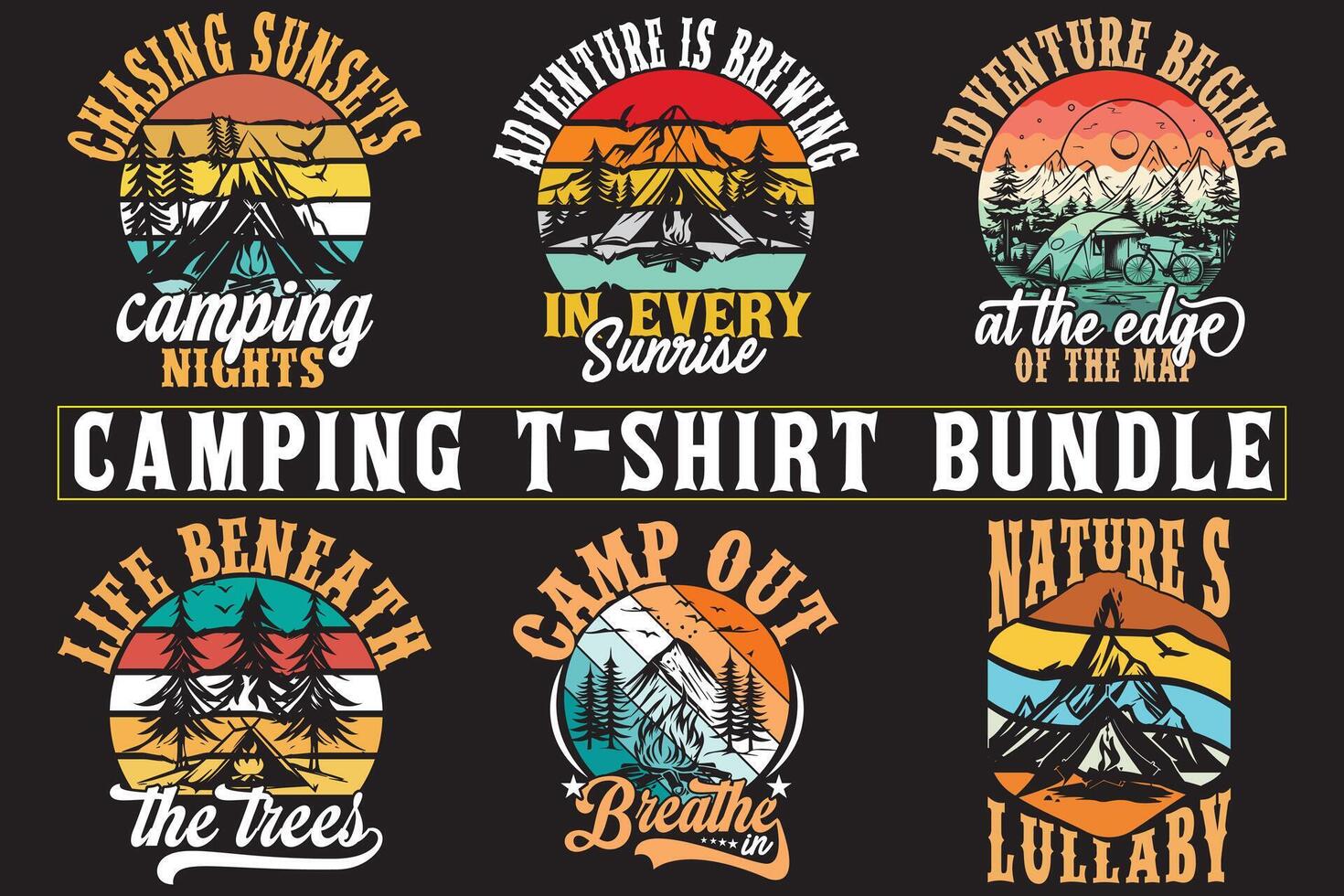 Camping t-shirt design bundle,camping t shirt design for print on demand vector