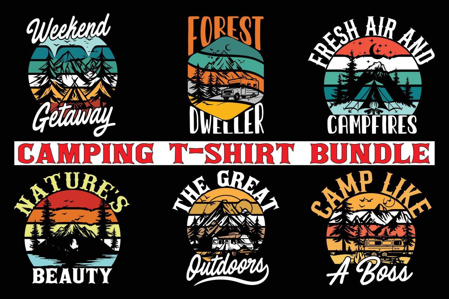 Camping t-shirt design bundle,camping t shirt design for print on demand vector