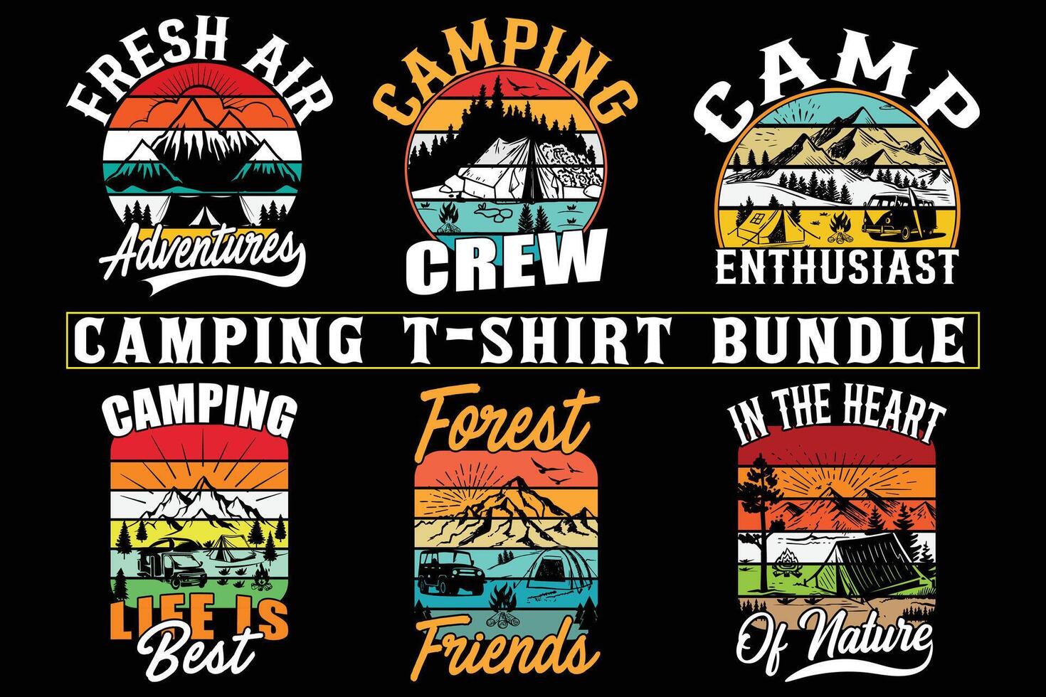 Camping t-shirt design bundle,camping t shirt design for print on demand vector