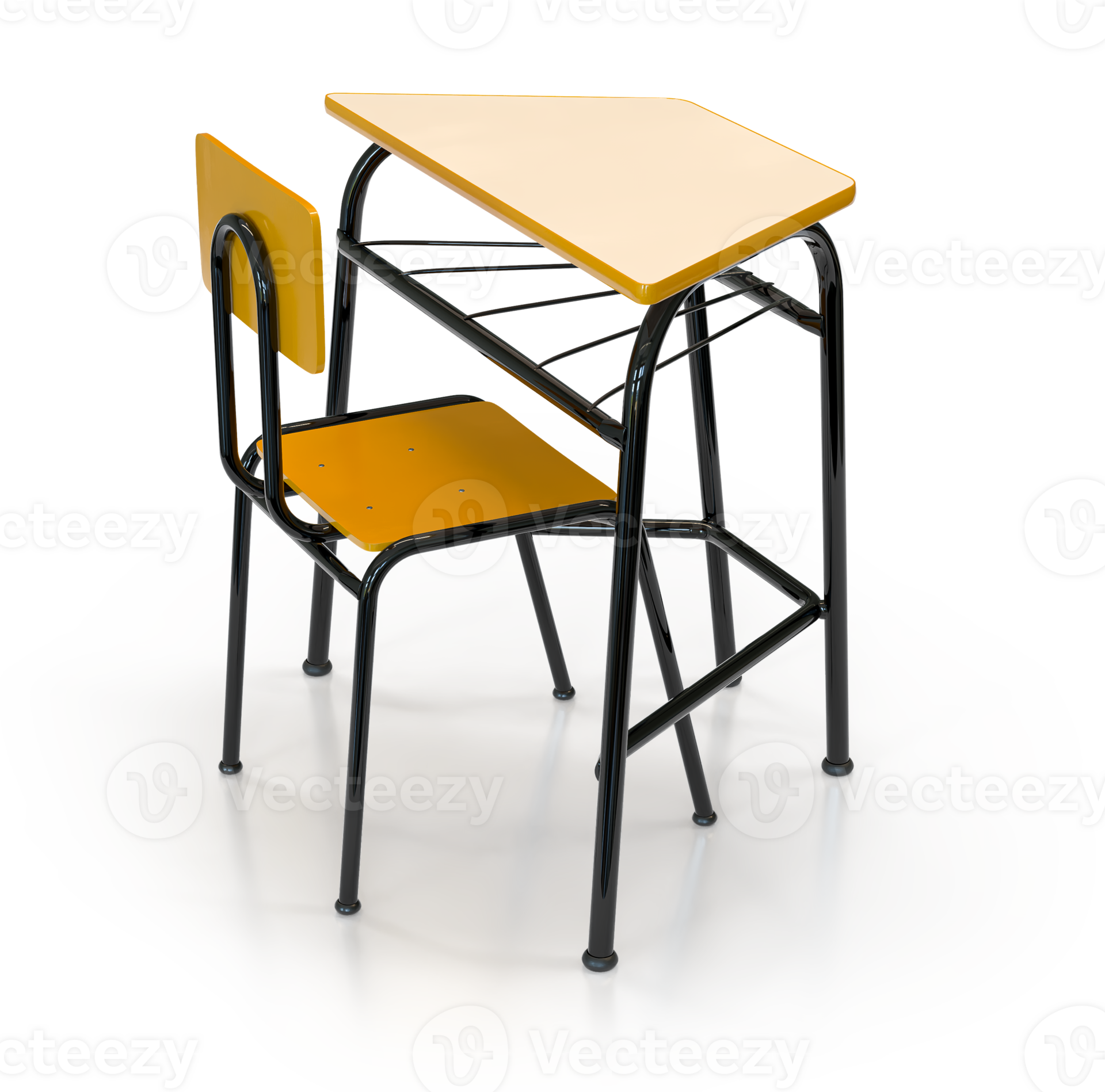 Yellow design school desk and chair for children in the classroom