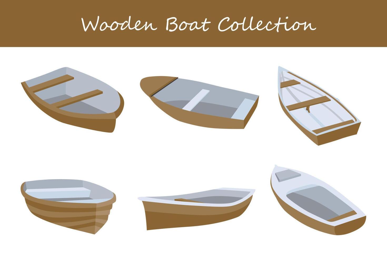 wooden boat collection. wooden boat in different poses. vector