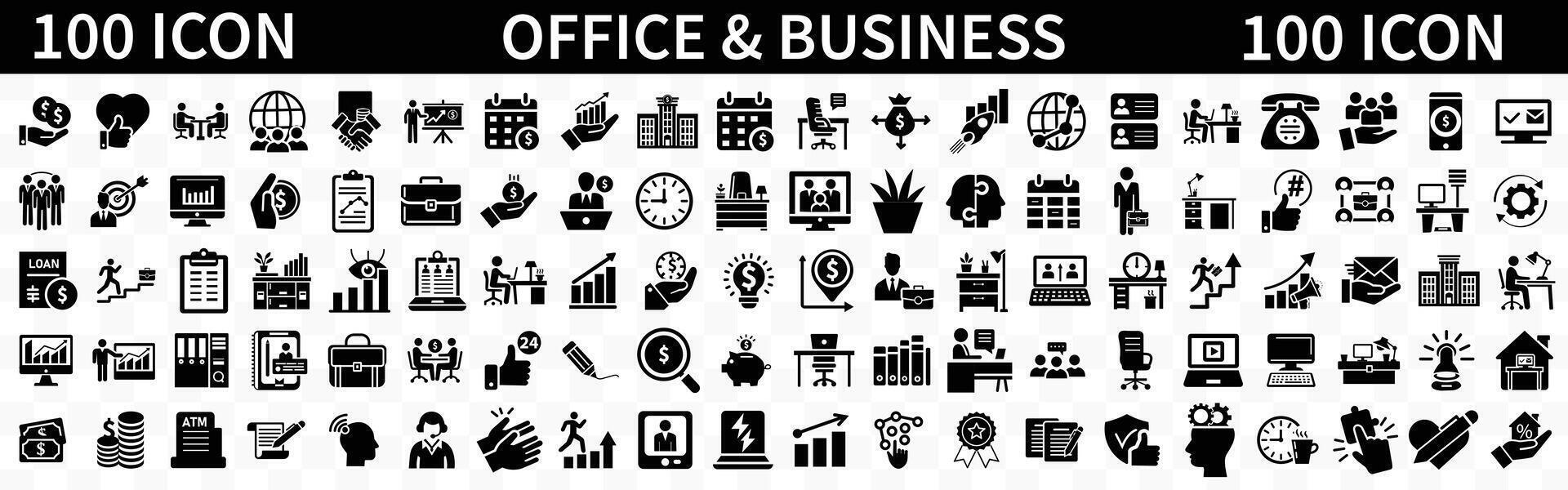 Office and business flat icons set. Workplace, teamwork, desk, partnership, planning, co working, management icons and more signs. Flat icon collection. vector