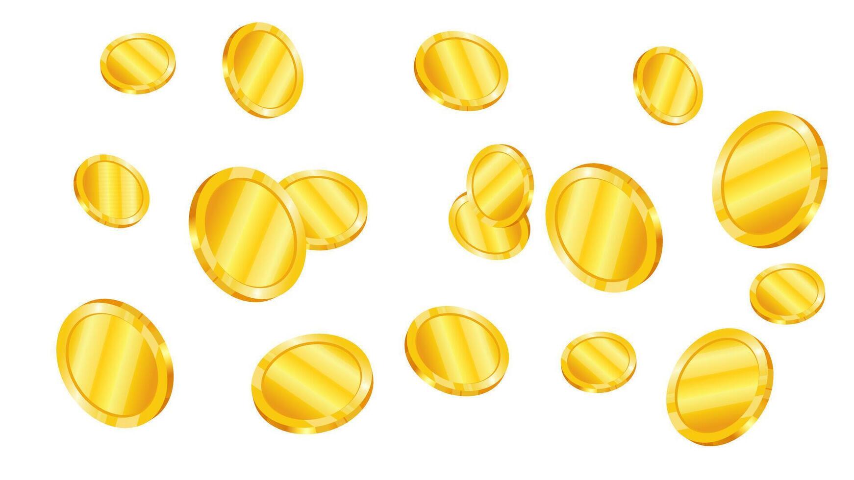 Gold coins in 3d style realistic illustration. Flying chaotically. Banner design for bank and financial sector. vector