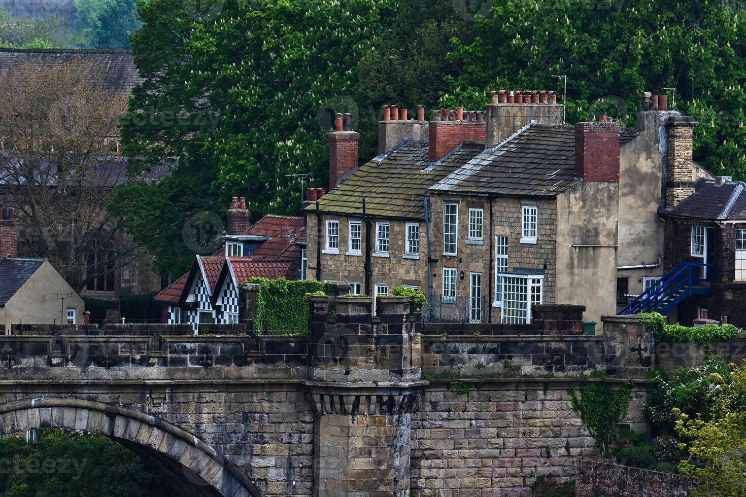 Charming Town Bridge with Old Houses in Knaresborough, North Yorkshire photo