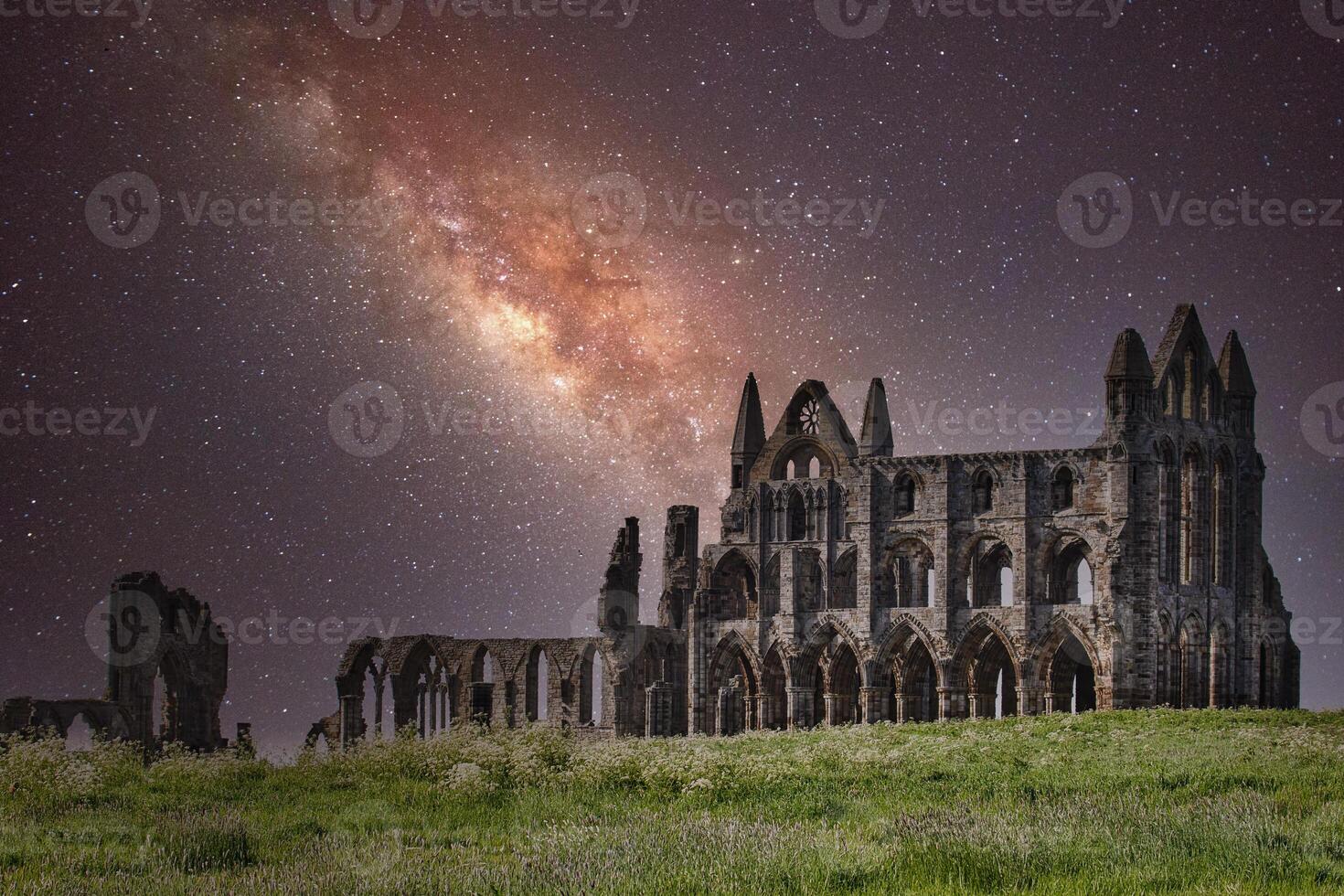 Ruined Abbey Under the Milky Way in Whitby, North Yorkshire photo