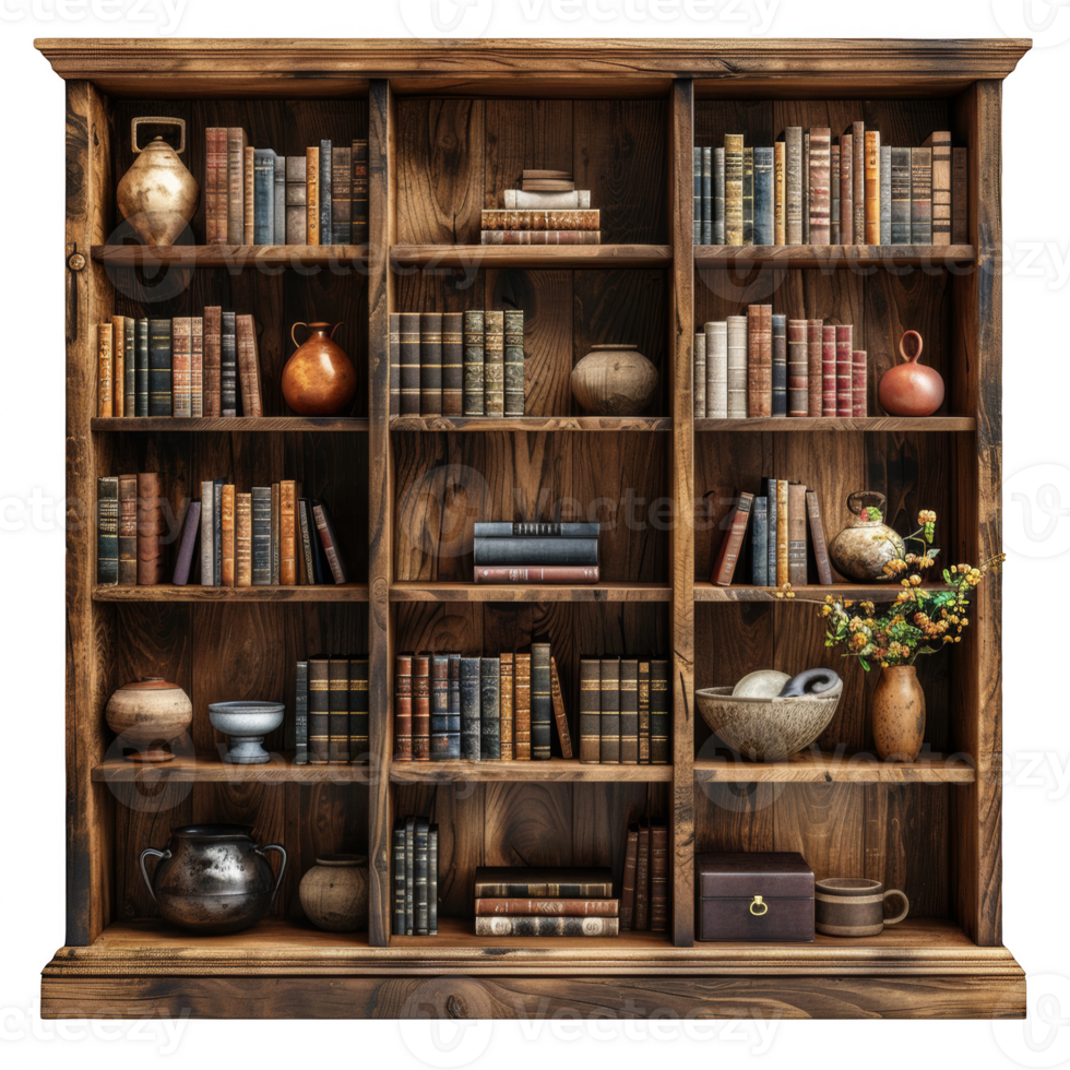 Wooden book shelf on transparent background png