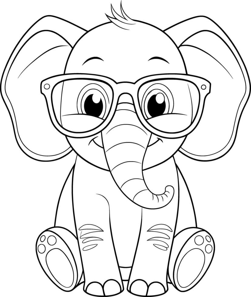 Elephant with Sunglasses Coloring Page for Kids - Fun and Adorable vector