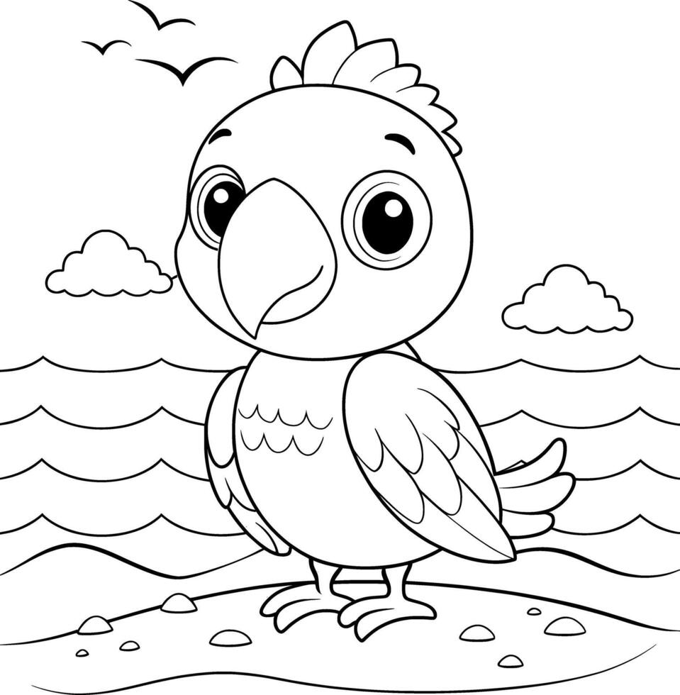 Simple Parrot Coloring Page for Kids - Cute and Easy vector