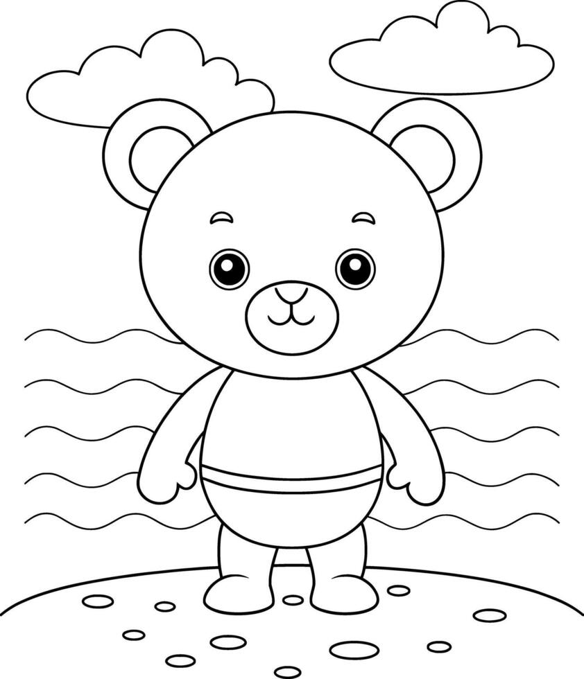 Simple Bear Coloring Page for Kids - Adorable and Easy vector