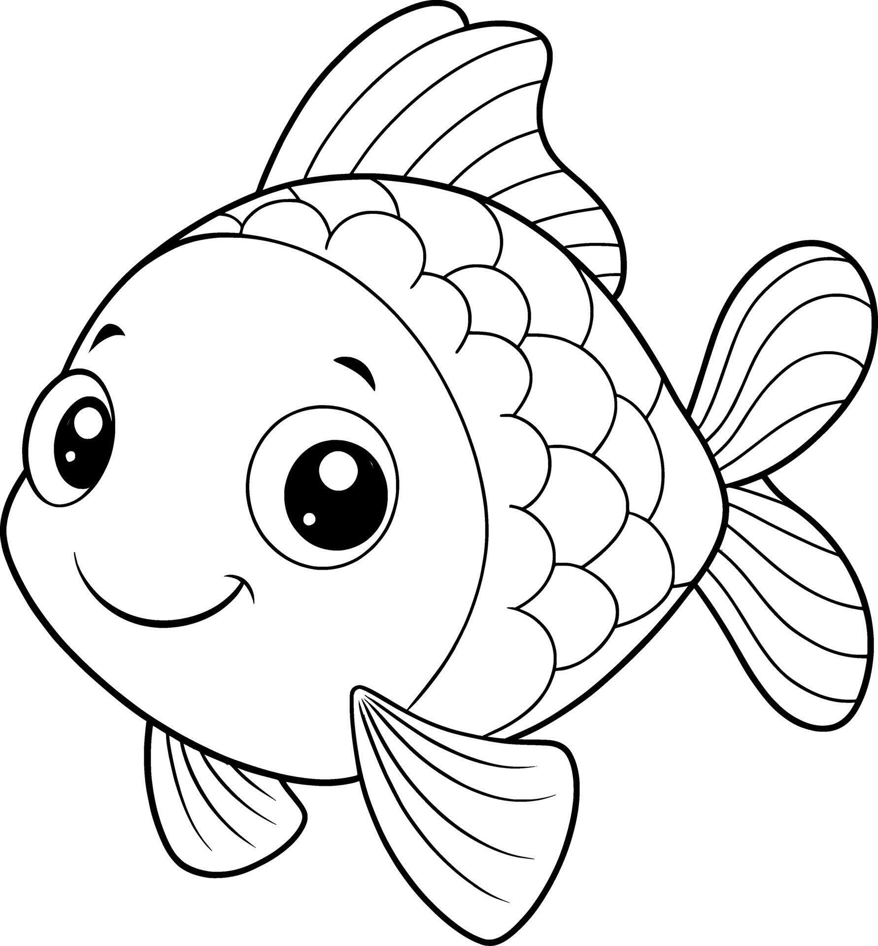 Simple Fish Coloring Page for Kids - Adorable and Easy 46027891 Vector ...