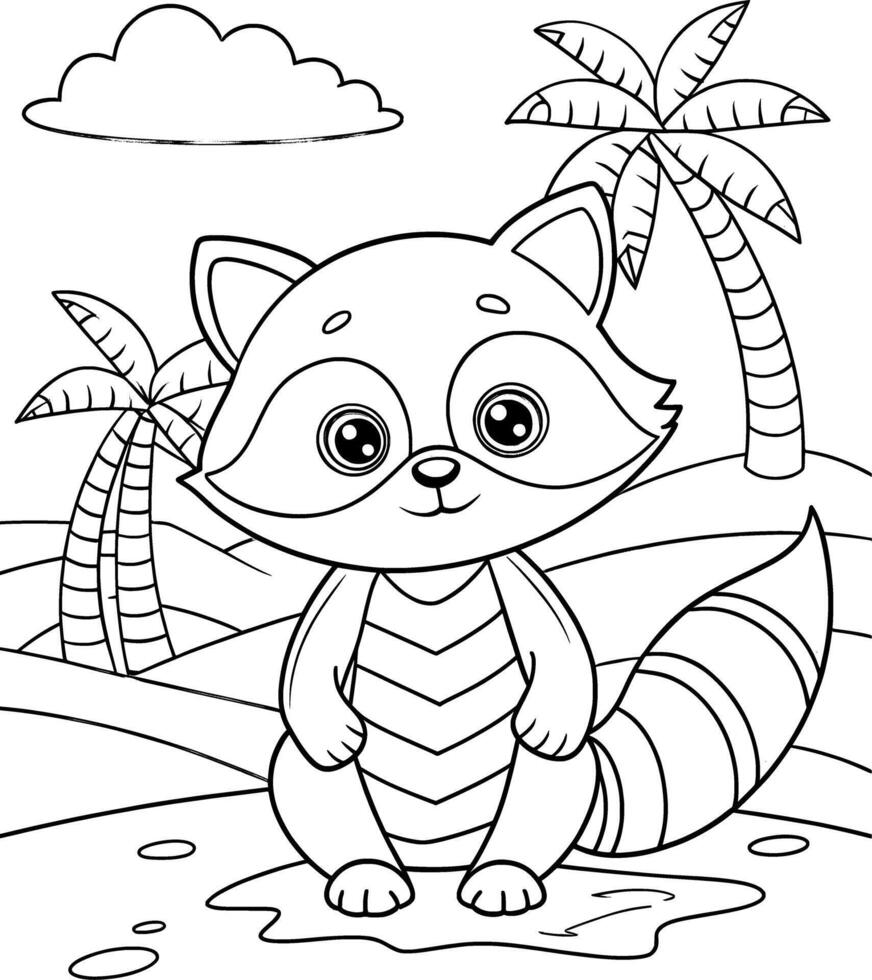 Simple Raccoon Coloring Page for Kids - Adorable and Easy vector