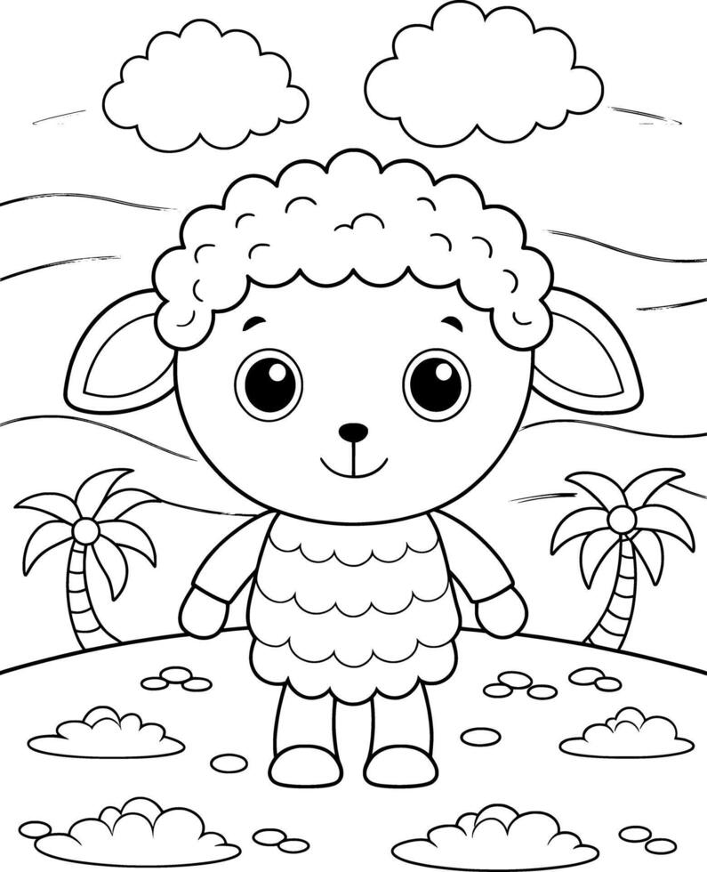 Simple Sheep Coloring Page for Kids - Cute and Easy vector