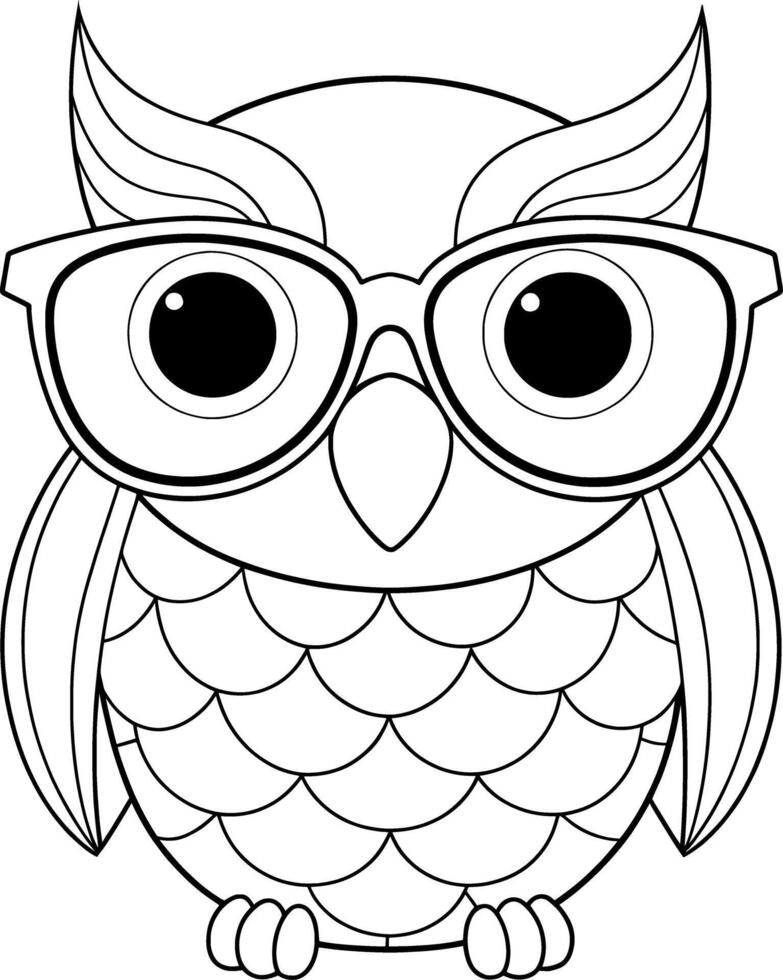 Owl with Sunglasses Coloring Page for Kids - Fun and Adorable vector
