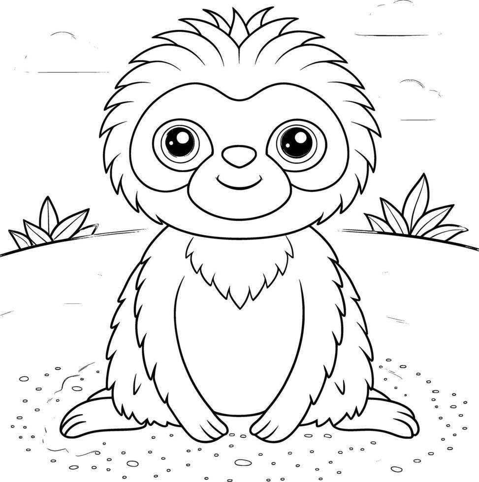 Simple Sloth Coloring Page for Kids - Adorable and Easy vector