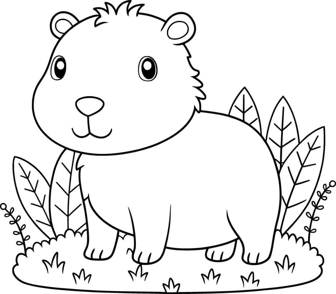 Capybara in a Meadow Coloring Page for Kids - Simple and Adorable vector
