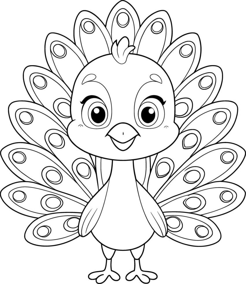 Simple Peacock Coloring Page for Kids - Adorable and Easy vector