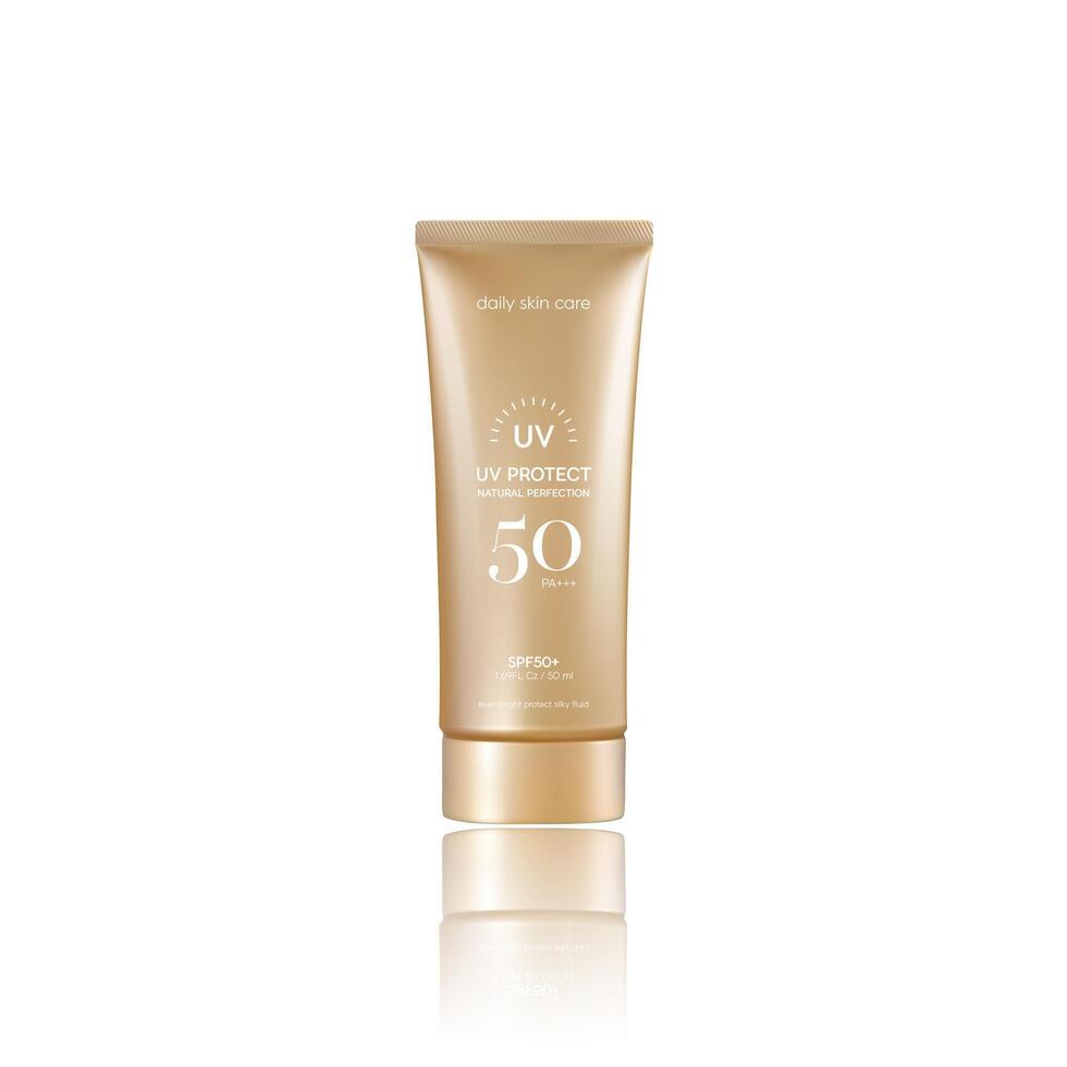 verano protector solar para piel protección, realista cosmético botella burlarse de arriba. vector