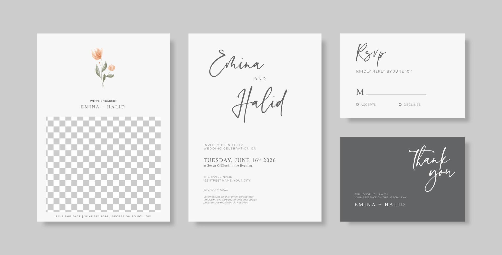 Beautiful wedding invitation template with flower watercolor vector