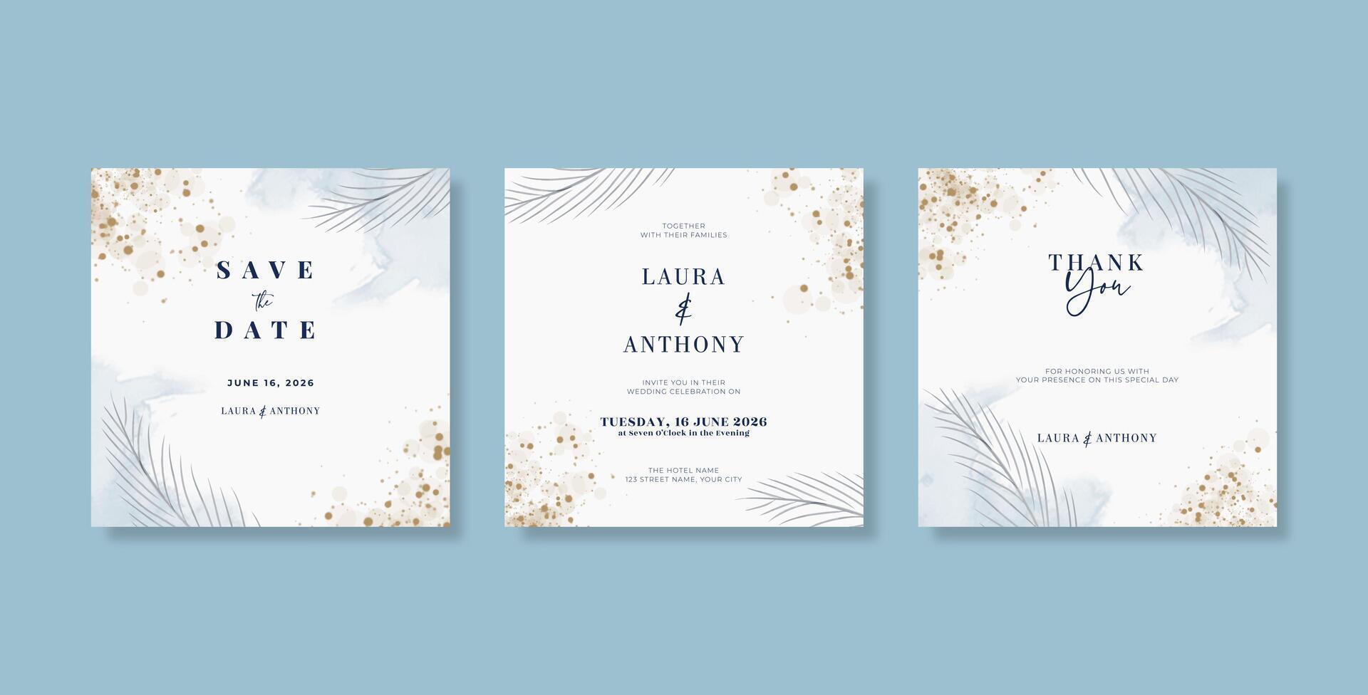 Beautiful wedding invitation template with watercolor background vector