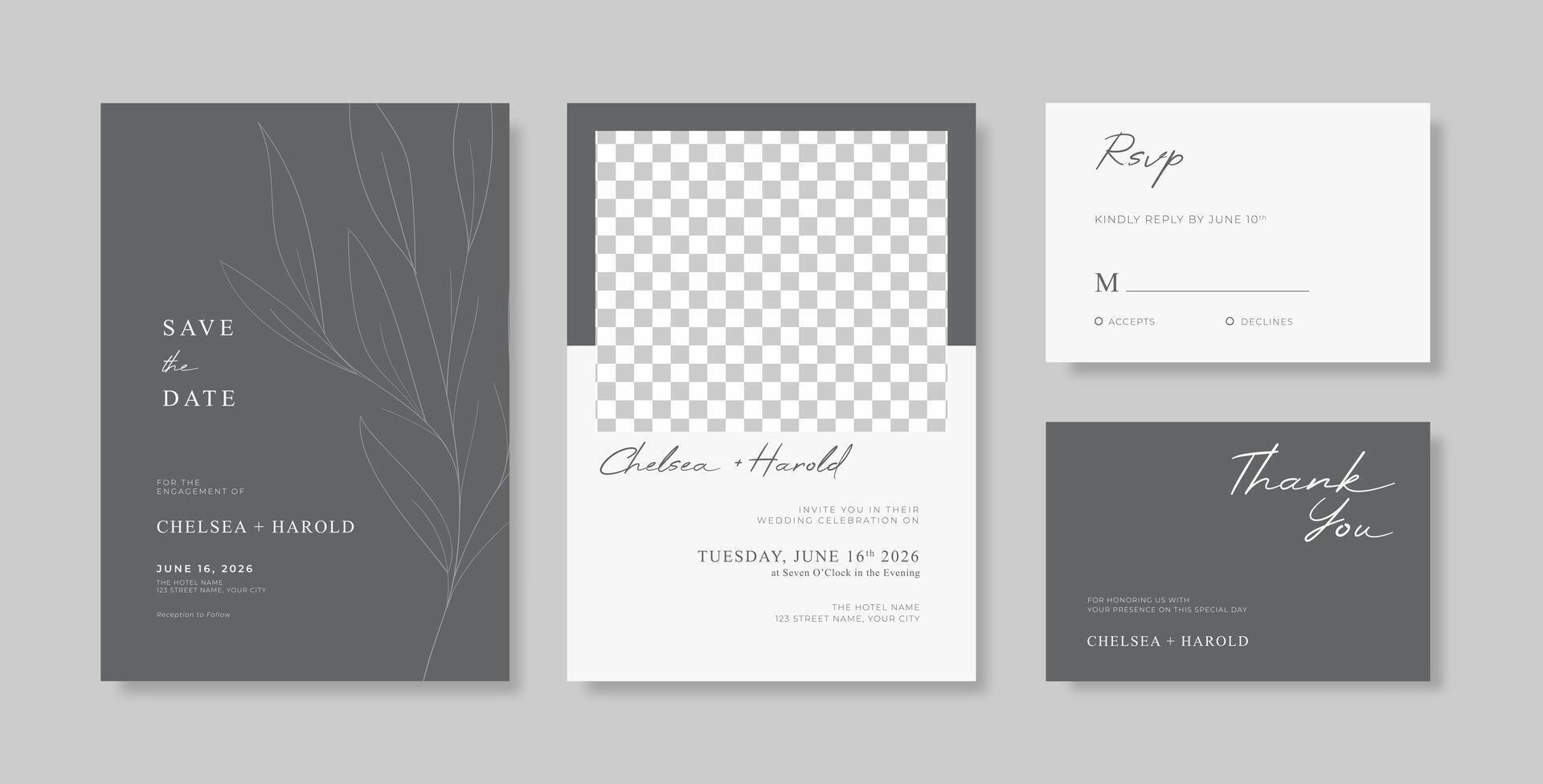Beautiful wedding invitation template with flower watercolor vector