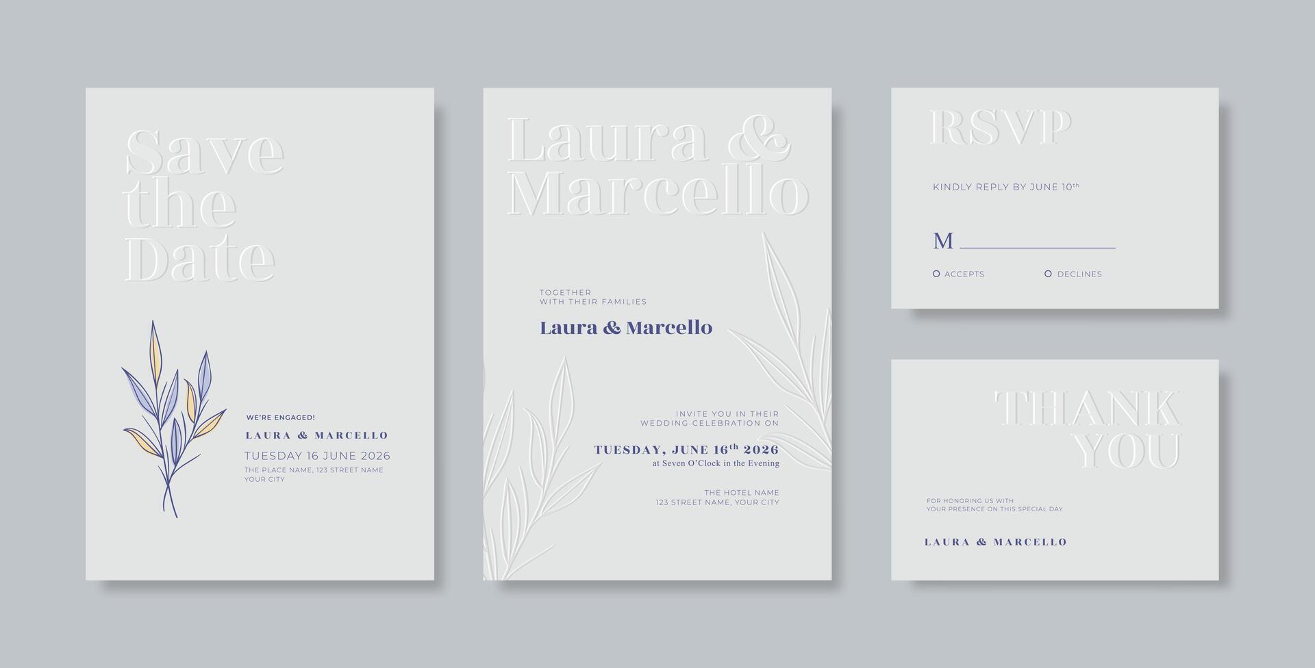Beautiful wedding invitation template with flower watercolor vector