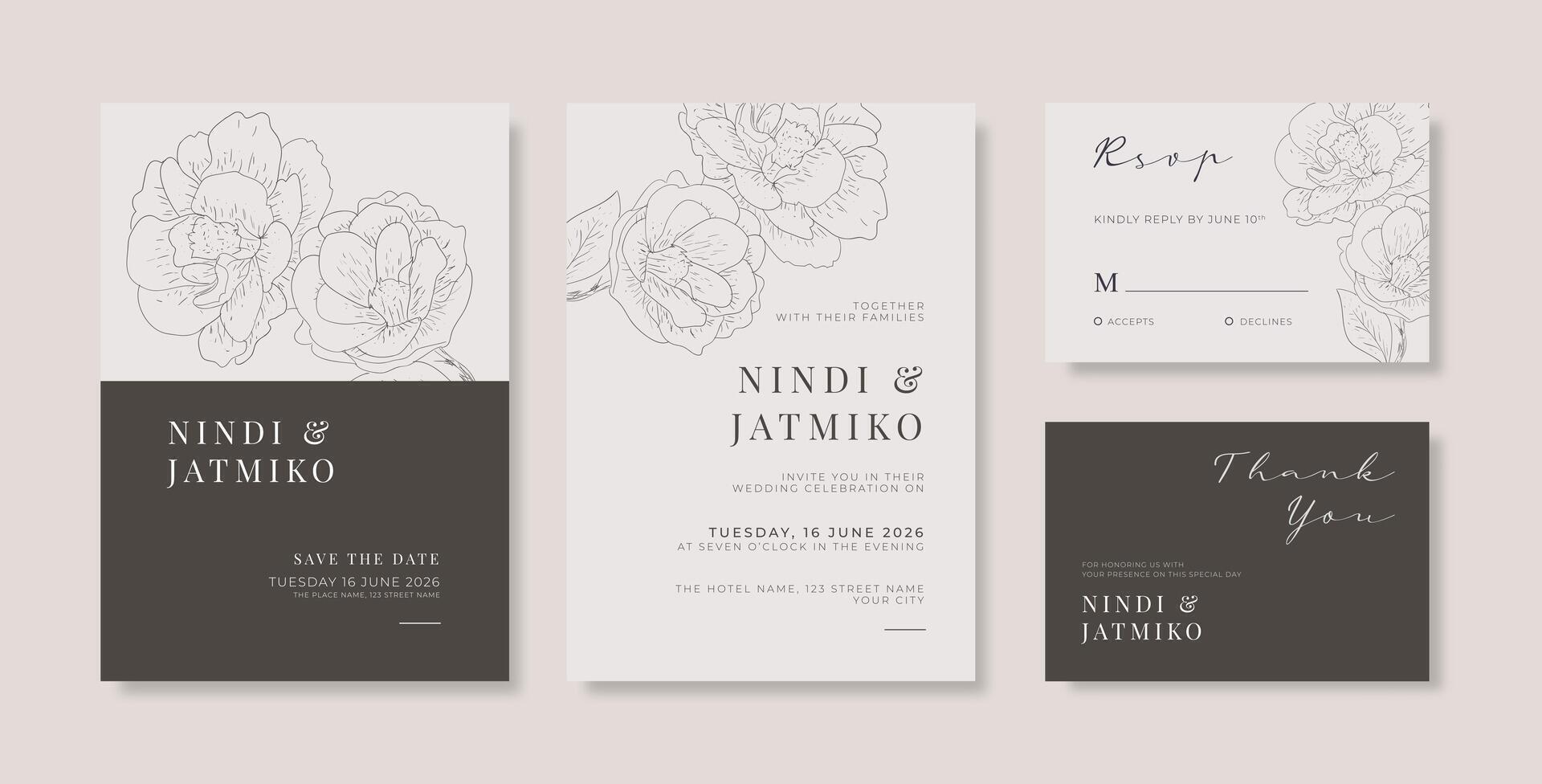 Simple and elegant wedding card template vector