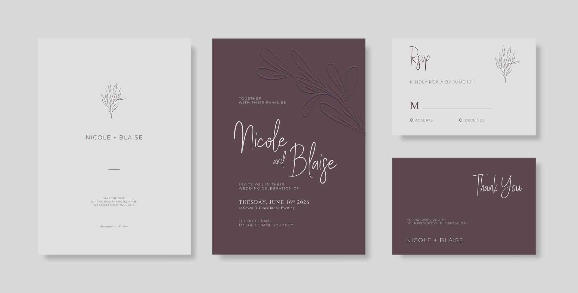 Beautiful wedding invitation template with flower watercolor vector