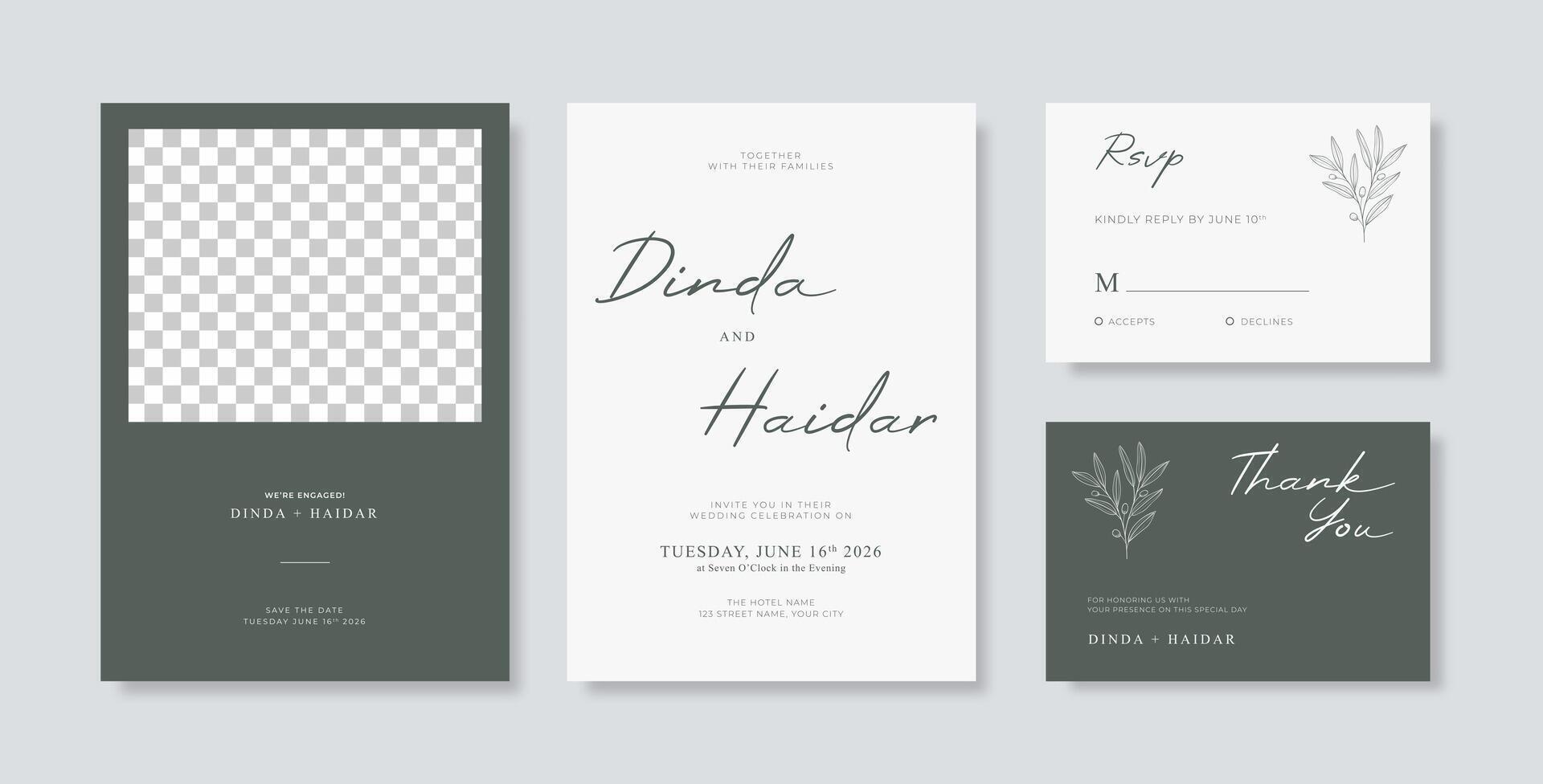 Beautiful wedding invitation template with flower watercolor vector
