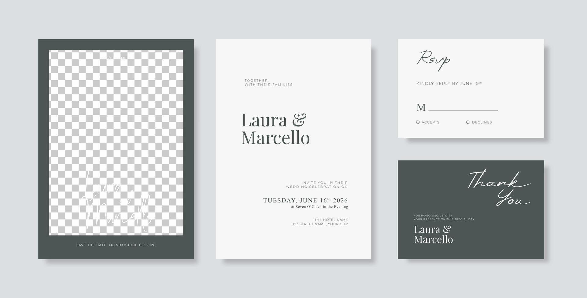 Beautiful wedding invitation template with flower watercolor vector