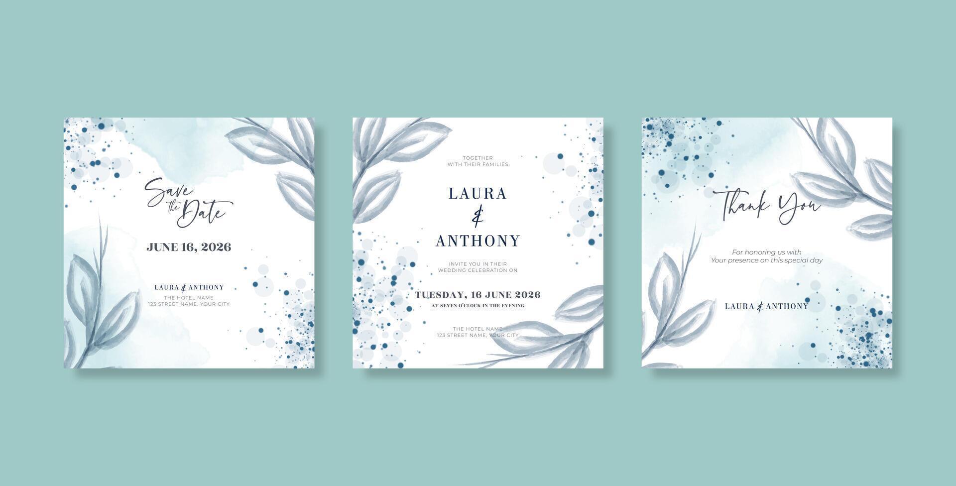 Wedding invitation template with beautiful watercolor background vector