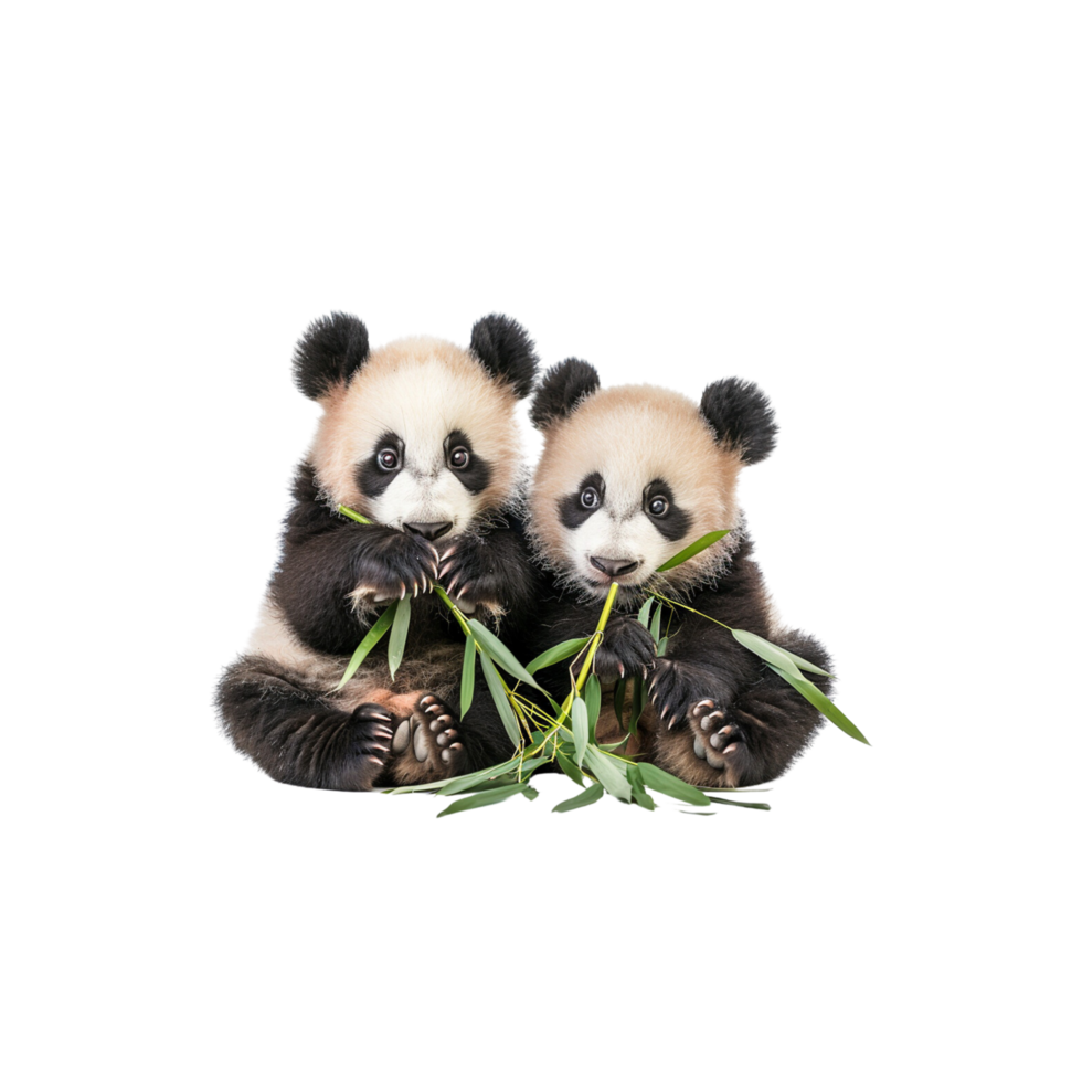 Adorable Panda Bears Eating Bamboo png