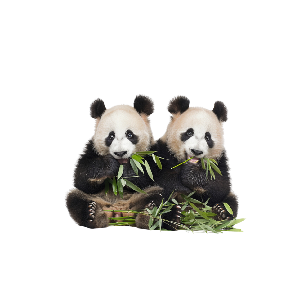 Adorable Panda Bears Eating Bamboo png