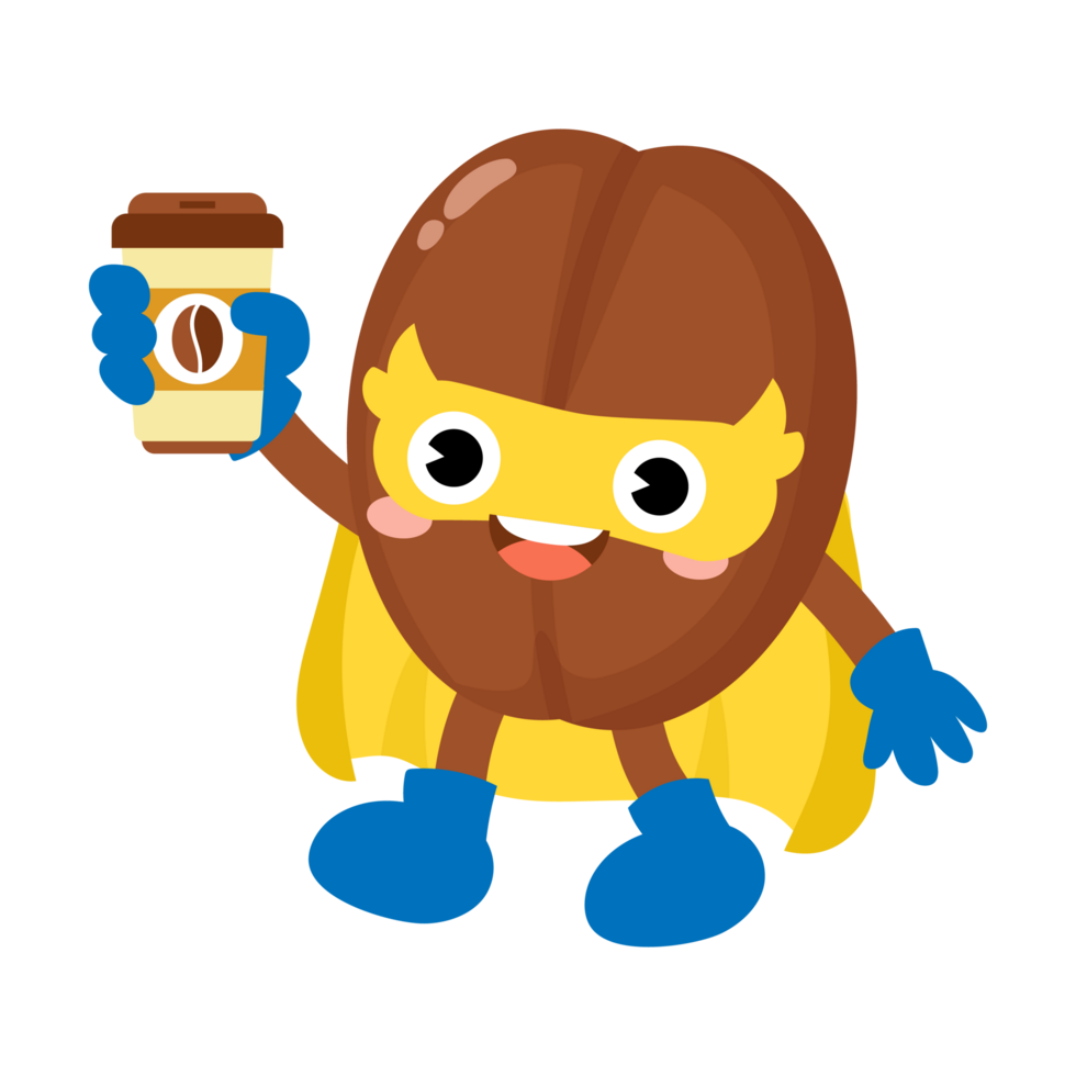 Funny Coffee beans super hero mascot png