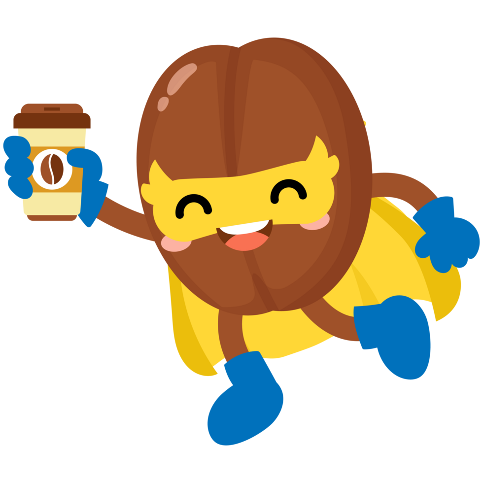 Funny Coffee beans super hero mascot png