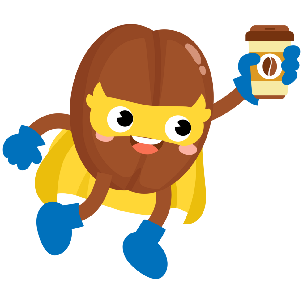 Funny Coffee beans super hero mascot png