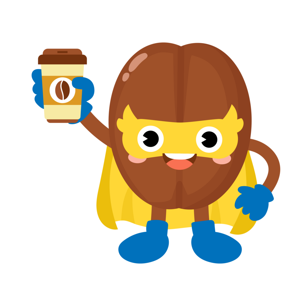 Funny Coffee beans super hero mascot png