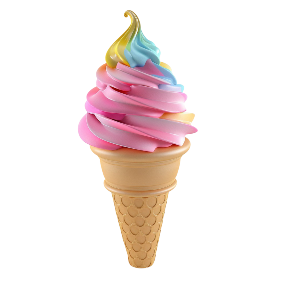 ice cream cone with rainbow swirls on a transparent background. png