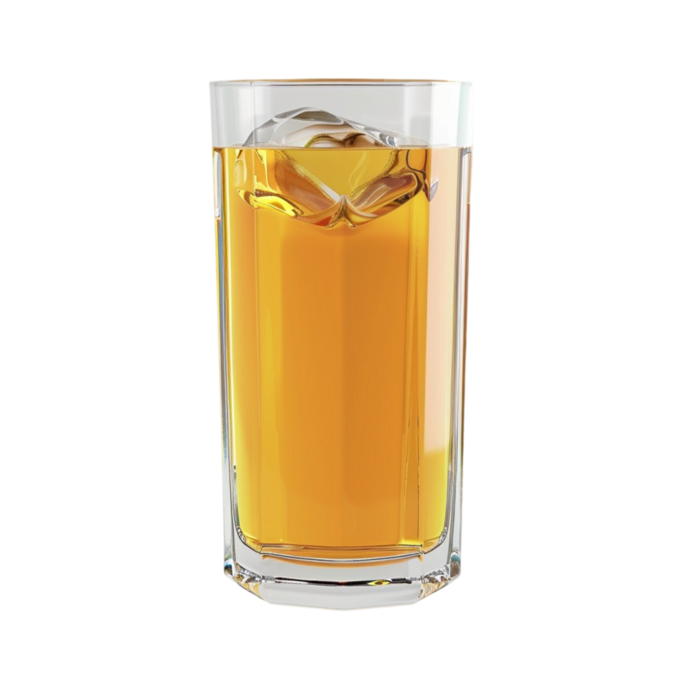 A glass of orange juice with ice on the side transparent background. png