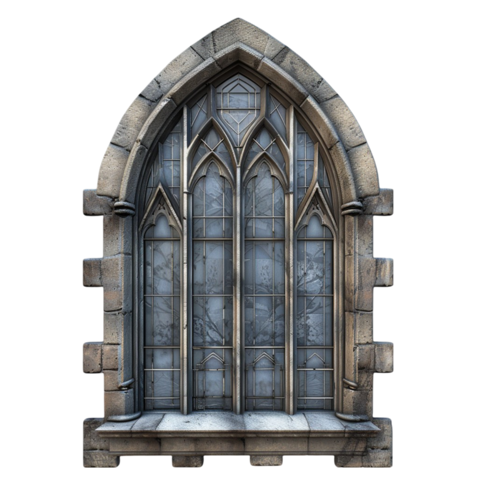 An old gothic window with a stone wall transparent background. png