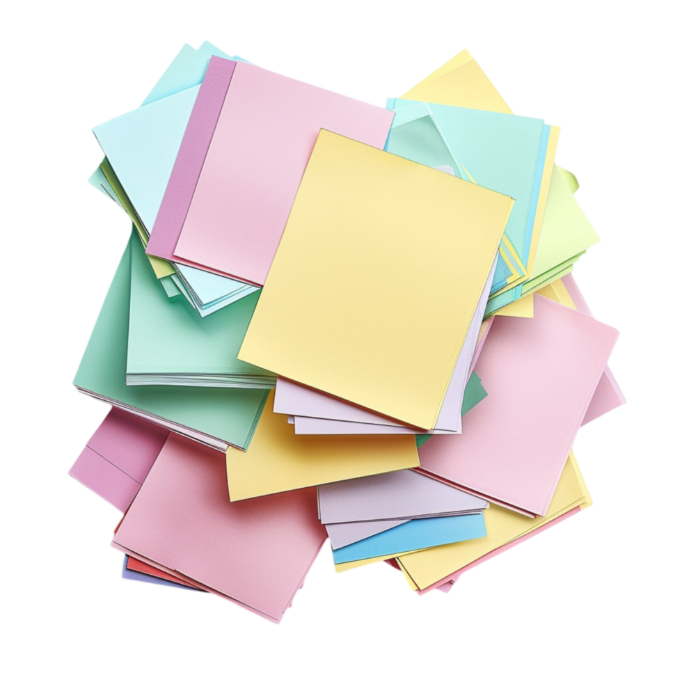 A pile of colorful paper on a transparent background. png
